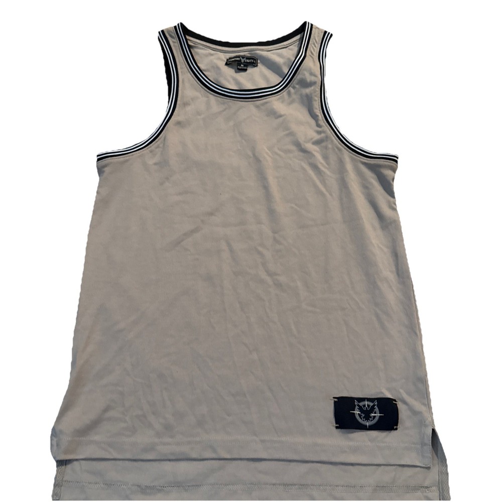 Company Eighty-1 Men’s Size Medium Tank Top Khaki Tan Black Striped Trim EUC