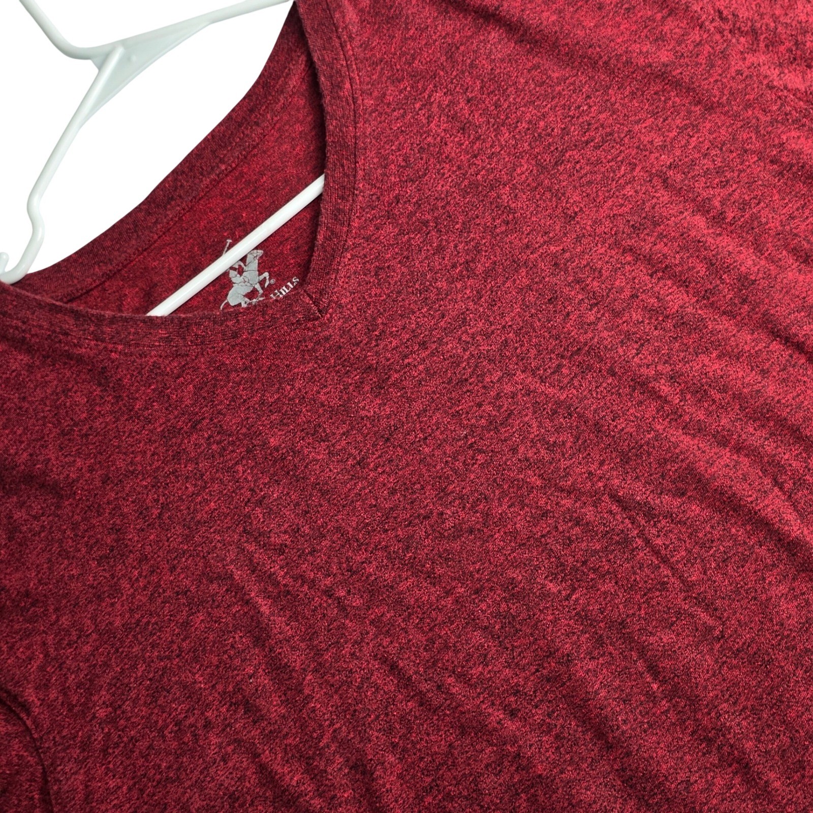 Beverly Hills Polo Club T-Shirt Mens Large Burgundy Heather V-Neck Short Sleeve