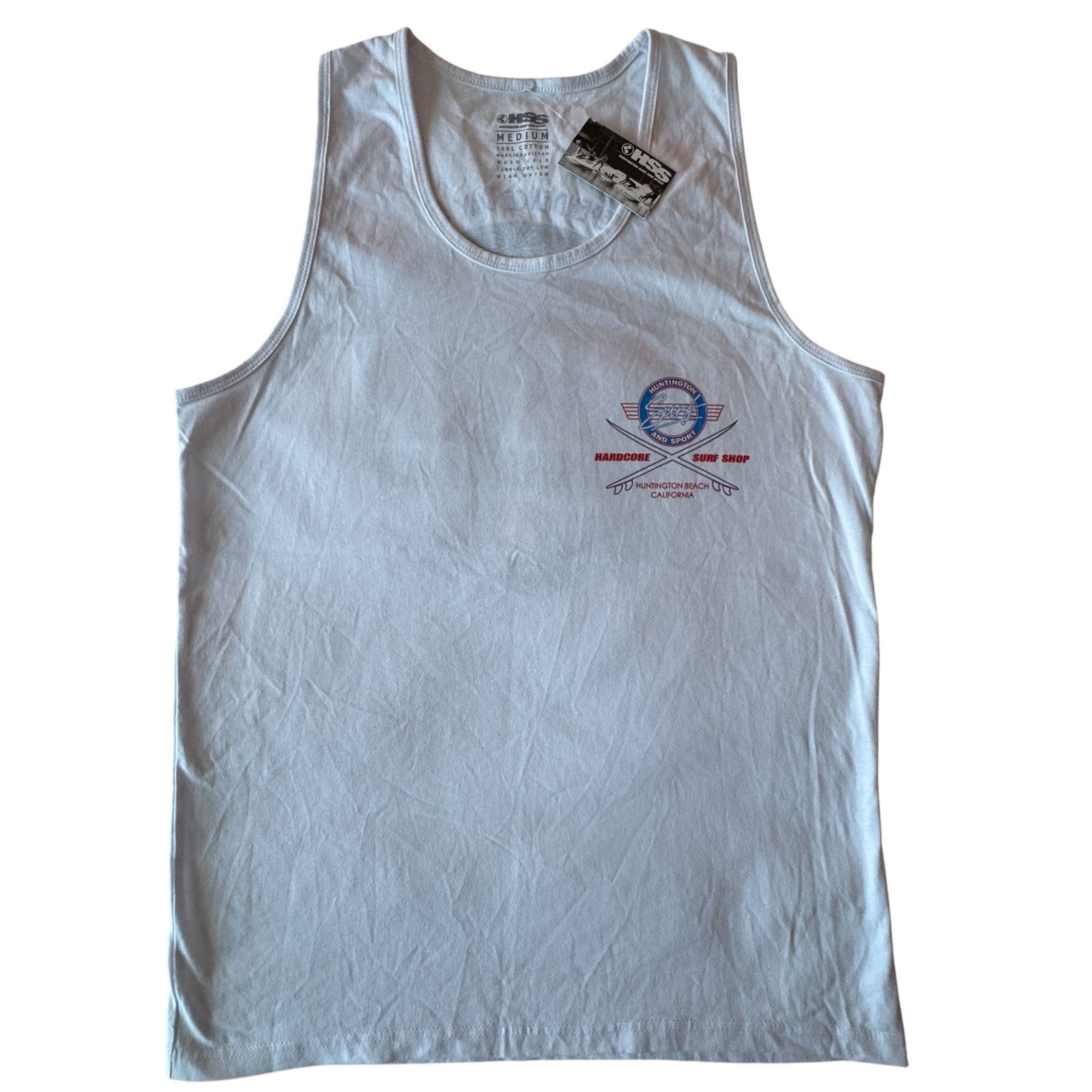 NWT Huntington Beach Surf & Sport HSS 4th of July Tank Top Medium White Graphic gallery