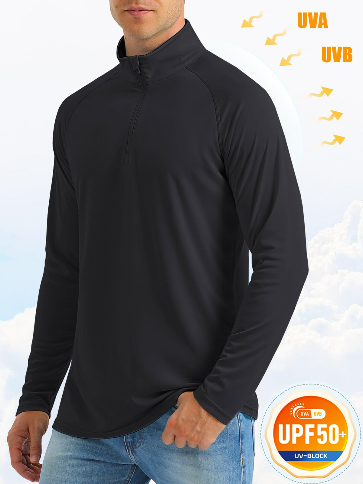 Mens Long Sleeve Shirt 1/4 Zip Sun Protection Shirts UPF 50+ Outdoor Hiking Tops gallery