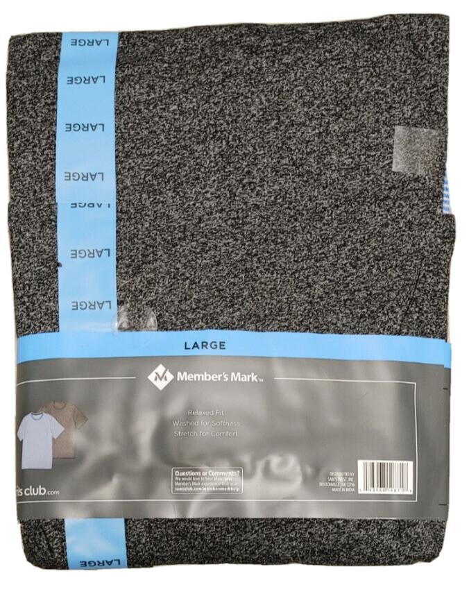 NWT Member's Mark Mens Soft Wash Tee 2 Pack Charcoal/Navy Stripe Large gallery