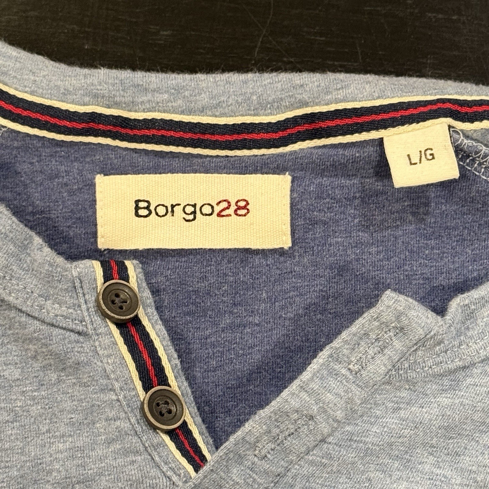Borgo28 Mens Size Large Blue Long Sleeve Classic Modern Henley Shirt gallery