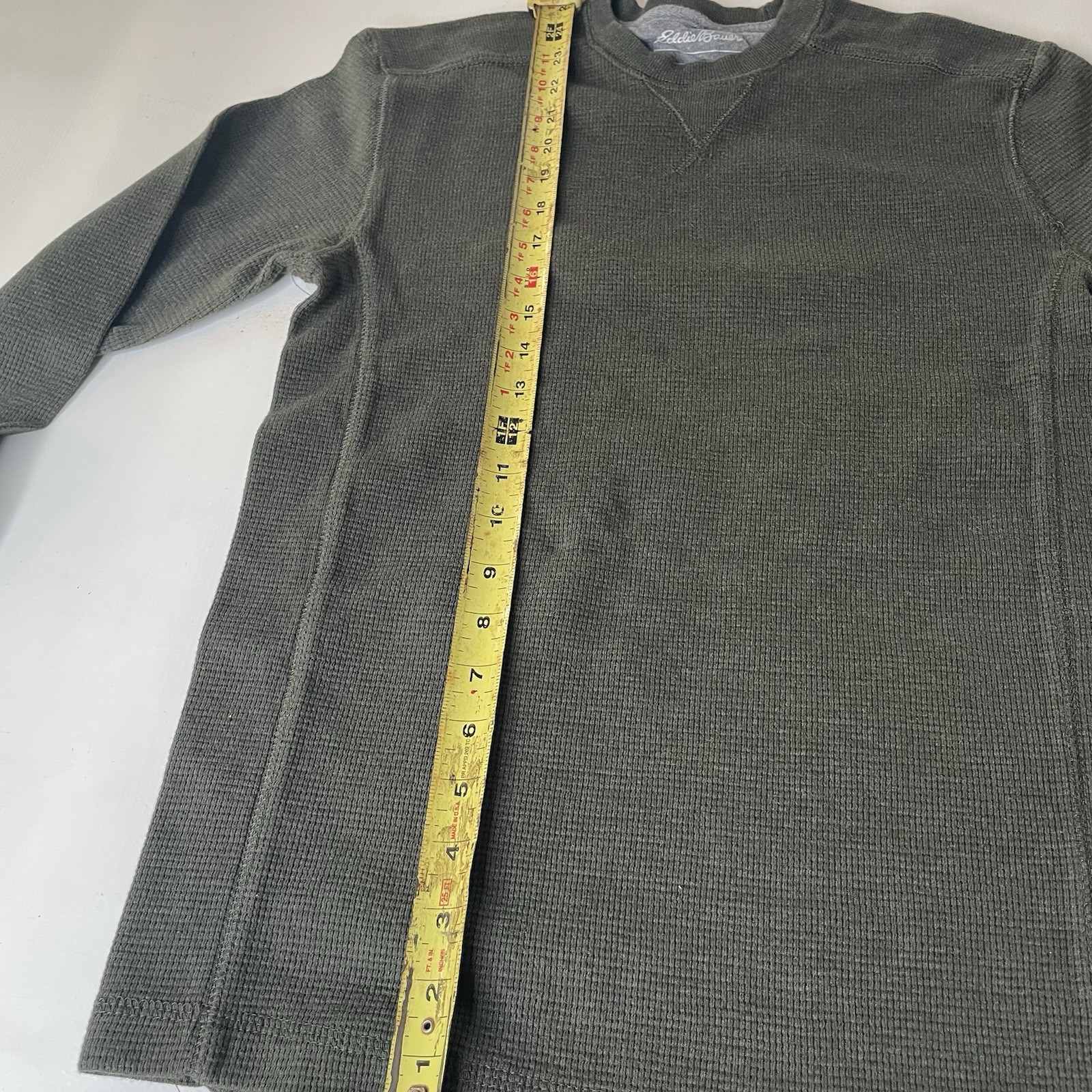 Eddie Bauer Mens Olive Green Waffle Knit Thermal Long Sleeve Shirt Size S gallery