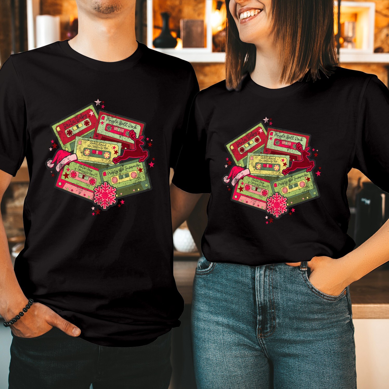 T-SHIRT (5256) CASSETTE TAPES Music Christmas Shirt Rock Frosty Xmas Tops gallery