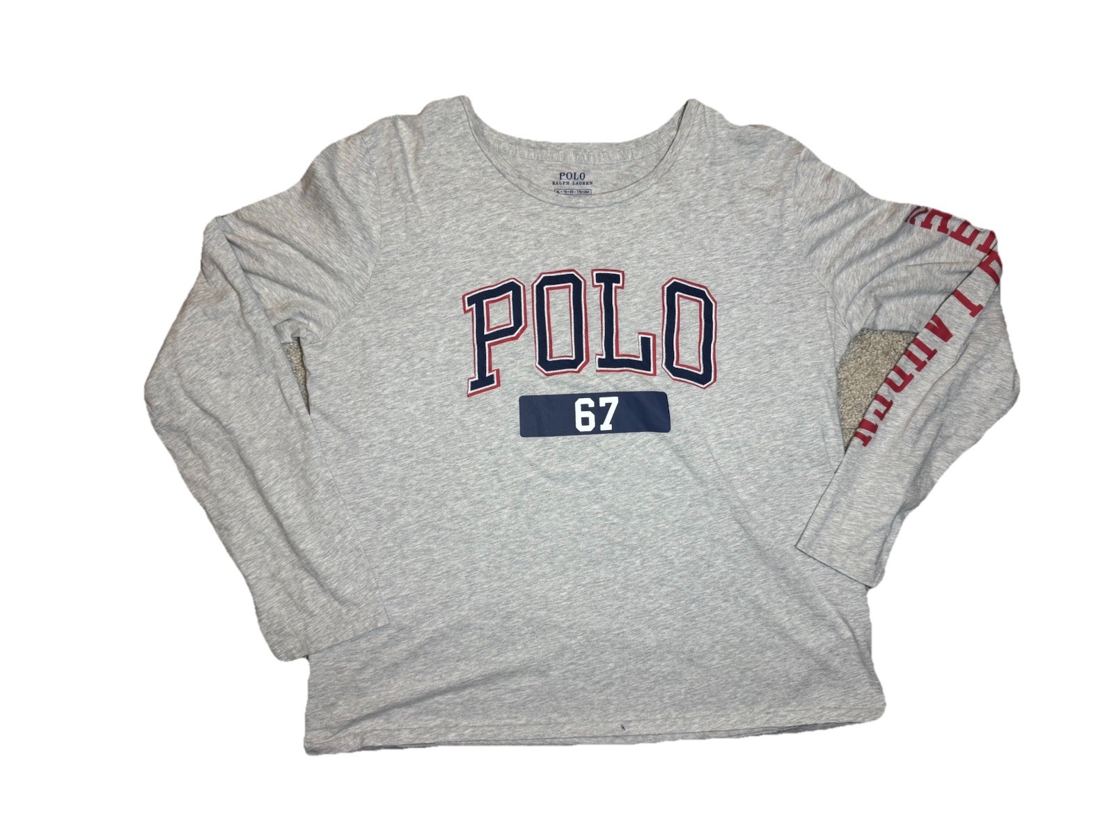 Polo Ralph Lauren Long Sleeve Tee Shirt Spellout Logo Embroidered Sz XL Gray gallery