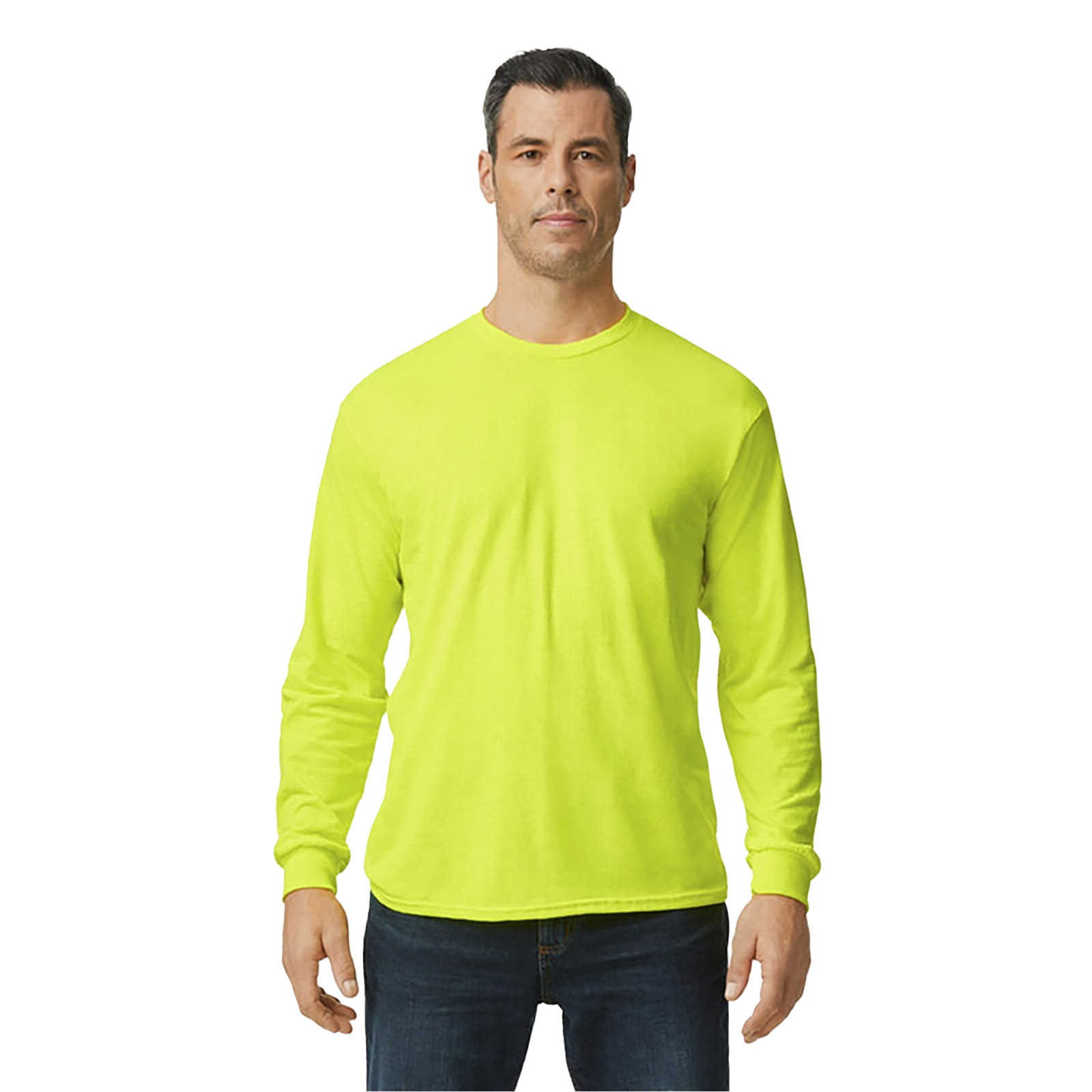 Gildan Safety Green & Orange Mens Tee Crewneck Long Sleeve T-Shirt S-3XL - 5400 gallery