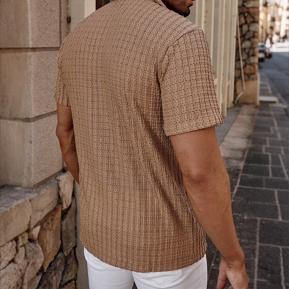 Mens Solid Turn Down Collar Short Sleeve Shirts Tops Summer Beach Holiday Blouse gallery