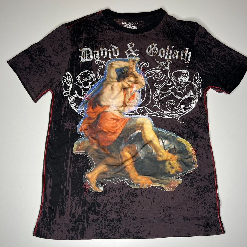 Royal Army David & Goliath Graphic T-Shirt XL Black Red Stitch Bible Theme Metal