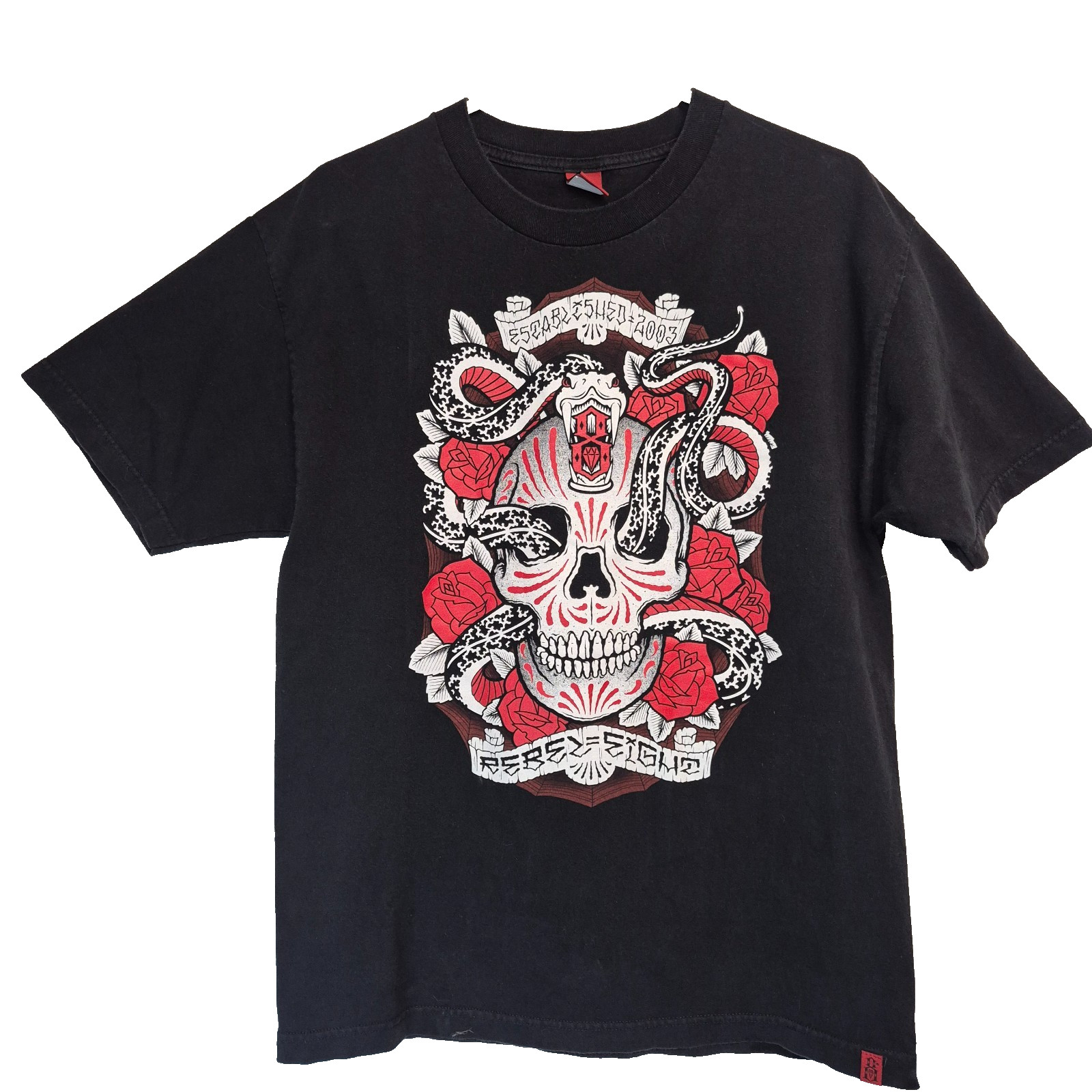 VINTAGE Rebel Eight Y2K Graphic Skull and Snake TShirt Size L Black Goth Grunge