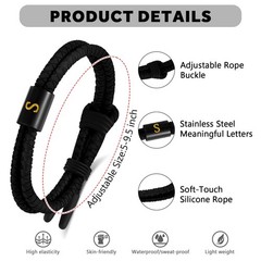 Metzm Adjustable Silicone Braided Rope Initial Bracelet for Men Women，Stainle…
