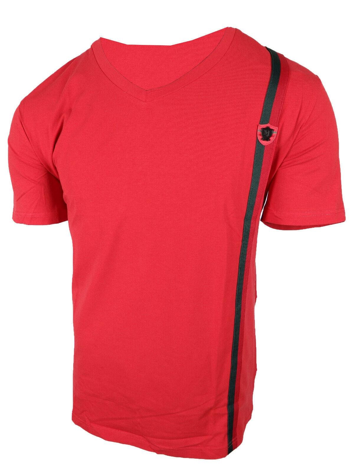 Mens T- Shirt Italian Side Sport Stripe Badge V-Neck Slim Fit Stretch Casual gallery