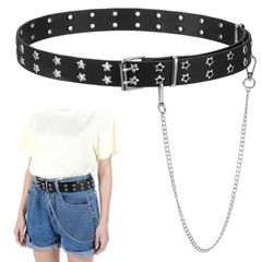 Black Studded Belt, Star Punk Rock Star Studded Leather Belt with Grommet Thr…
