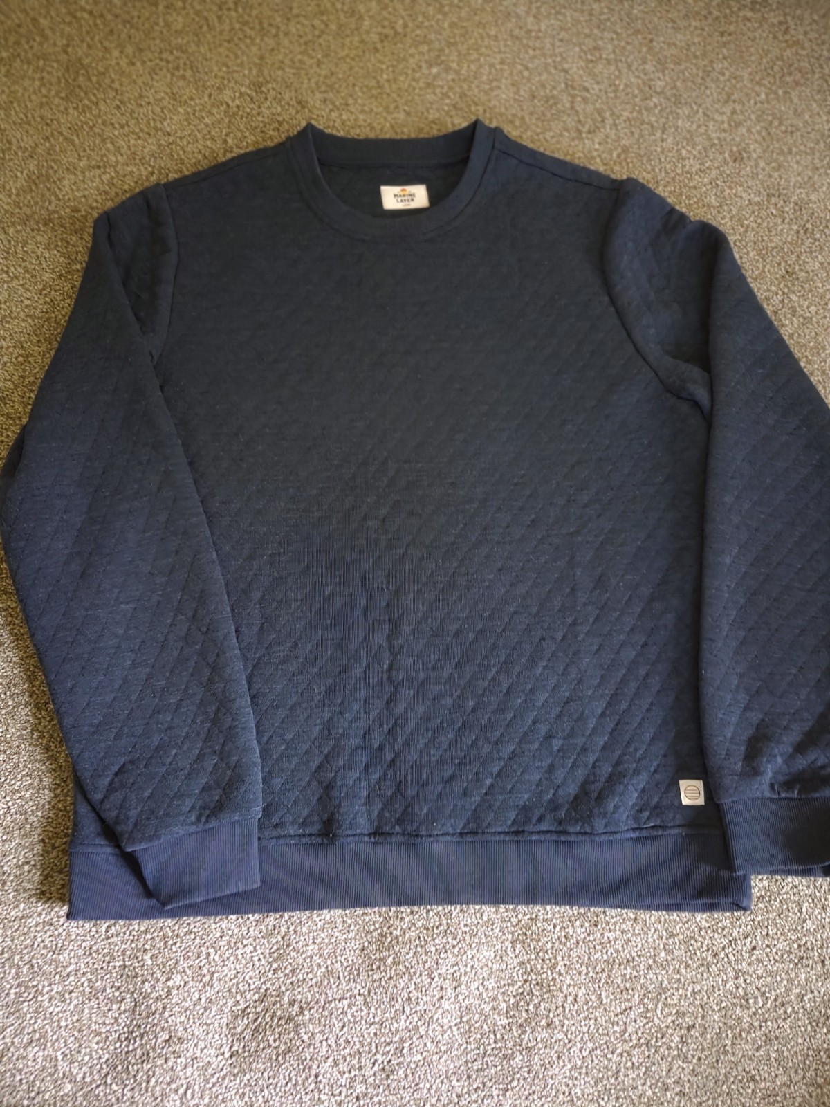 MARINE LAYER Corbet Quilted Crewneck Men's Pullover Size Large Navy gallery