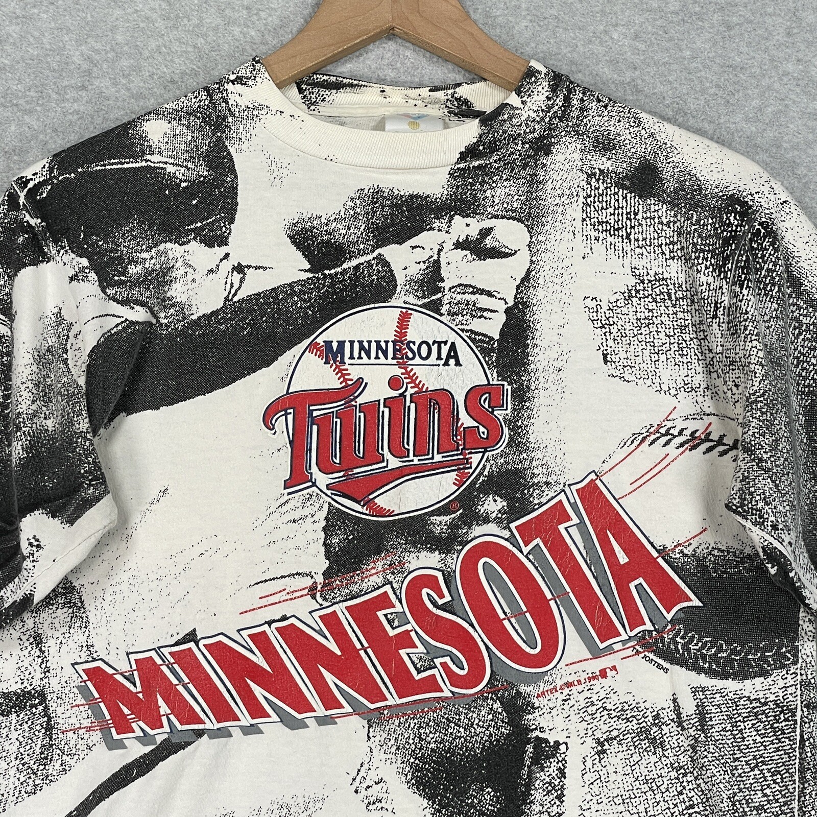 Vintage Minnesota Twins Shirt M White Black AOP Single Stitch 90s USA Baseball gallery