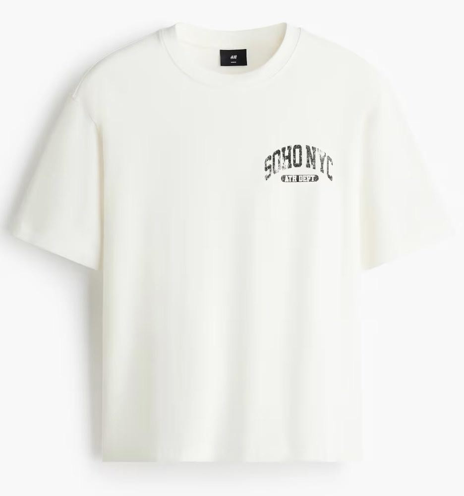 H&M Soho NYC Ath Dept Shirt Mens Medium White Graphic Tee Loose Fit Cotton NEW M