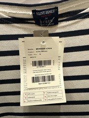 J Crew Saint James White Navy Striped Long Sleeve Crew Neck Pullover Shirt Sz M