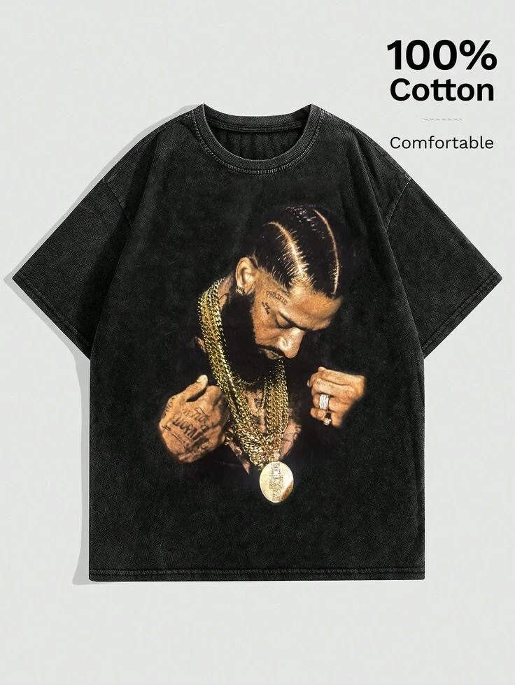 Nipsey Hussle rap hip hop black t shirt mineral wash tie dye vintage unisex