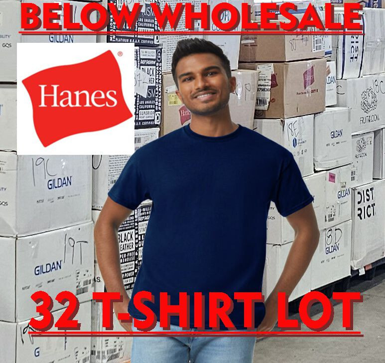 Below WHOLESALE Blank T-Shirt – 32 5XL NAVY Blue HANES 5250 Bulk Lot