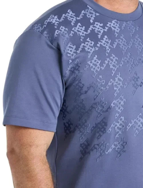 NWT HUGO BOSS Tessin 24 Satin Houndstooth Stitch Graphic T-Shirt Blue BIG & TALL gallery