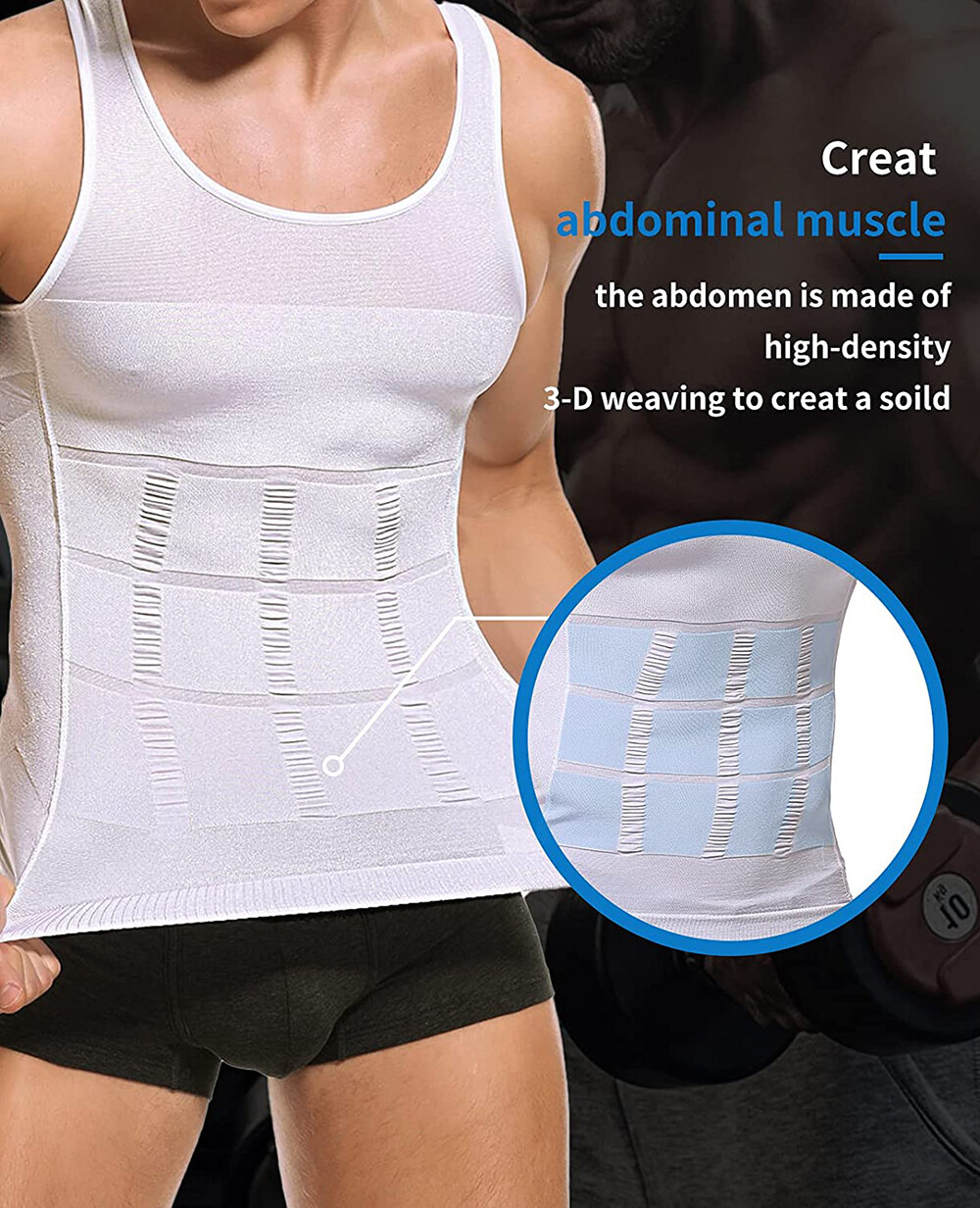 Men Slimming Body Shaper Abs Abdomen Compression Vest Workout Tank Tops Shirts gallery