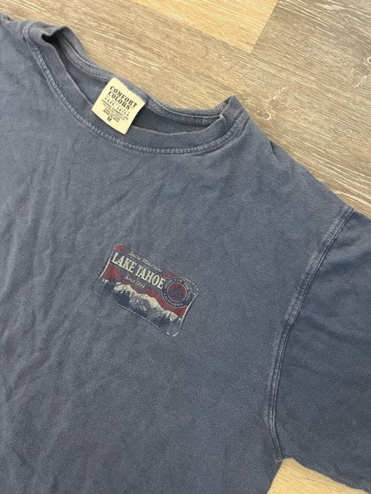 Lake Tahoe Sierra Mountains T Shirt Comfort Colors Blue Graphic Tee Mens Medium gallery
