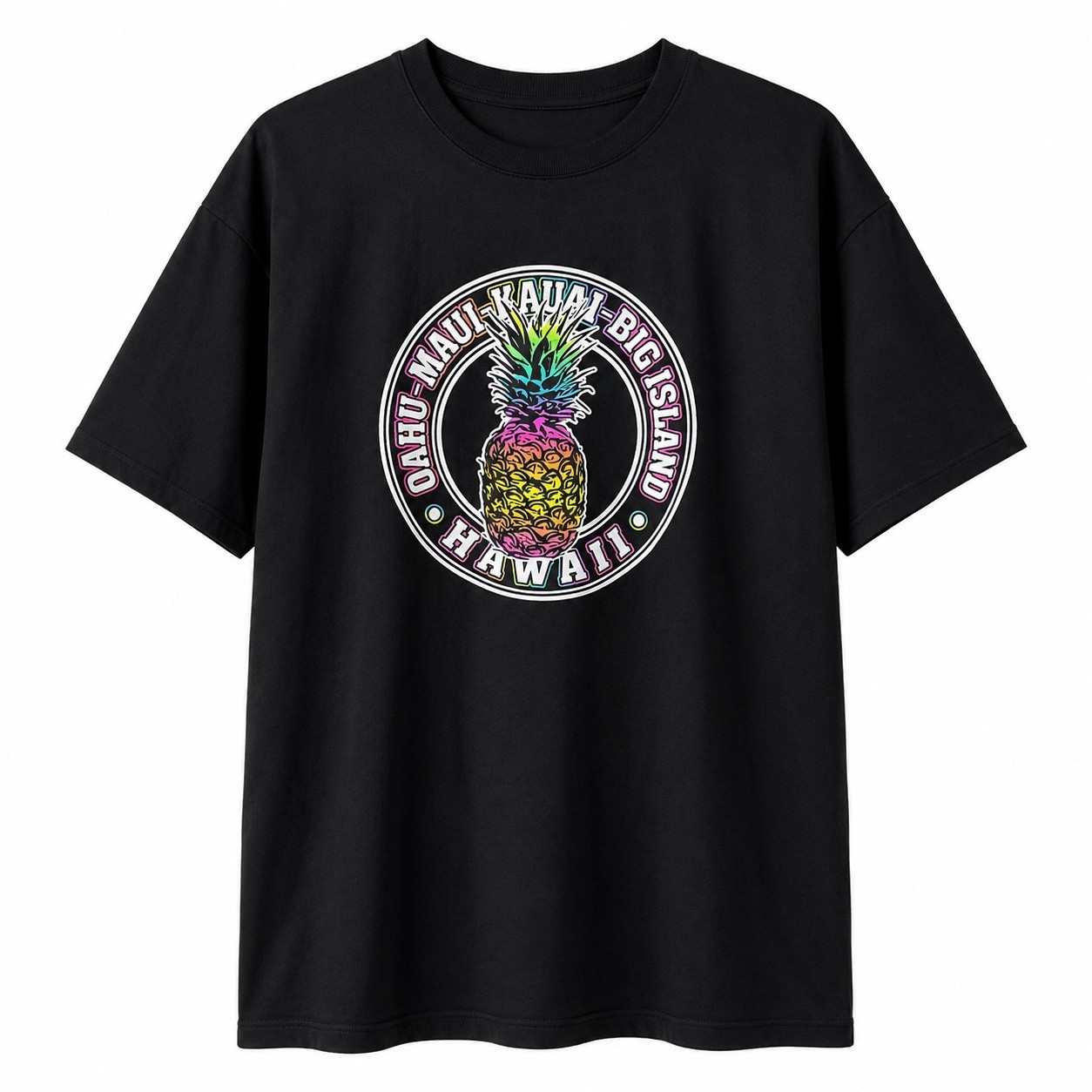 Black Crewneck Short Sleeve T-Shirt Unisex L/XL Hawaii Oahu Pineapple Graphic gallery