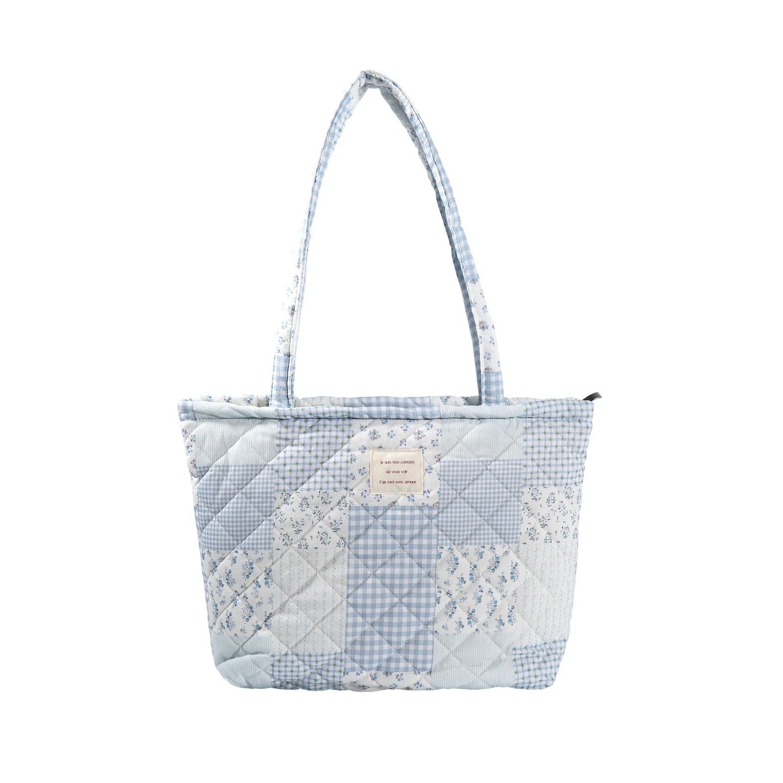 Floral Quilted Tote Bag with Zipper Lightweight Reusable for Women Cotton Sho... gallery