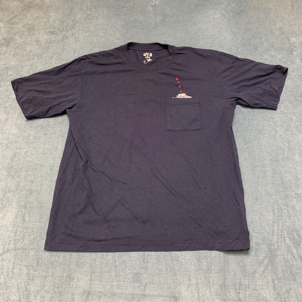 Uniqlo T-Shirt Mens Medium Navy Blue Cotton Work Graphic Casual Everyday Wear gallery