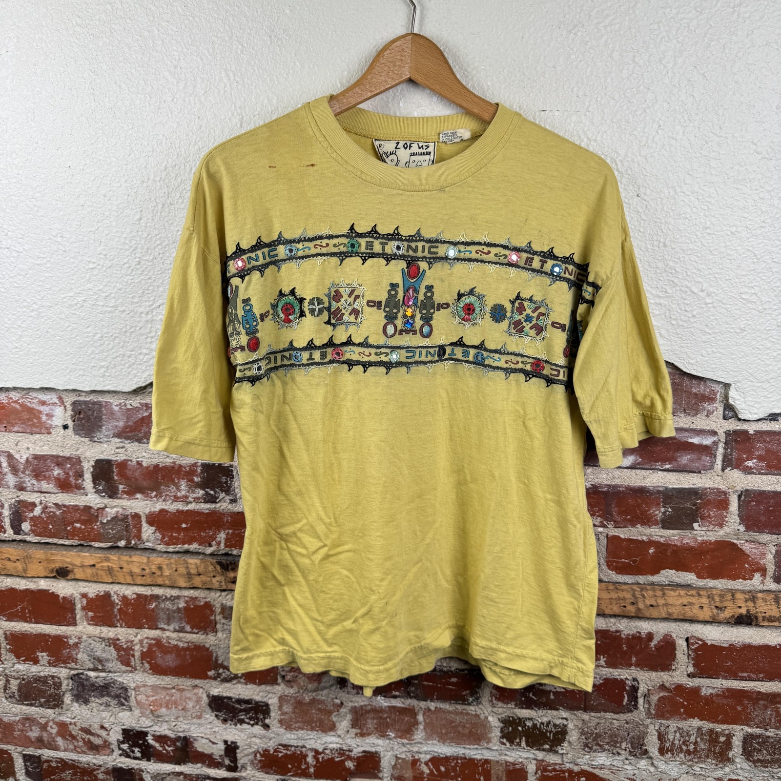 Vintage 2 Of Us Shirt Size Medium Yellow Ethnic Beaded Embroidered Boho 90s gallery