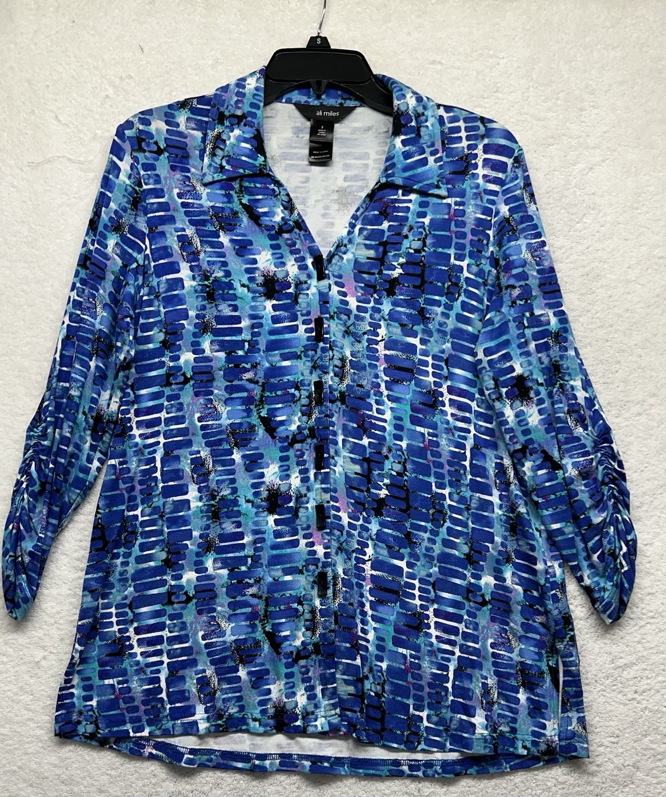 Ali Miles Womens Size S Blue 3/4 Sleeve Button Up Blouse Top New (U8)