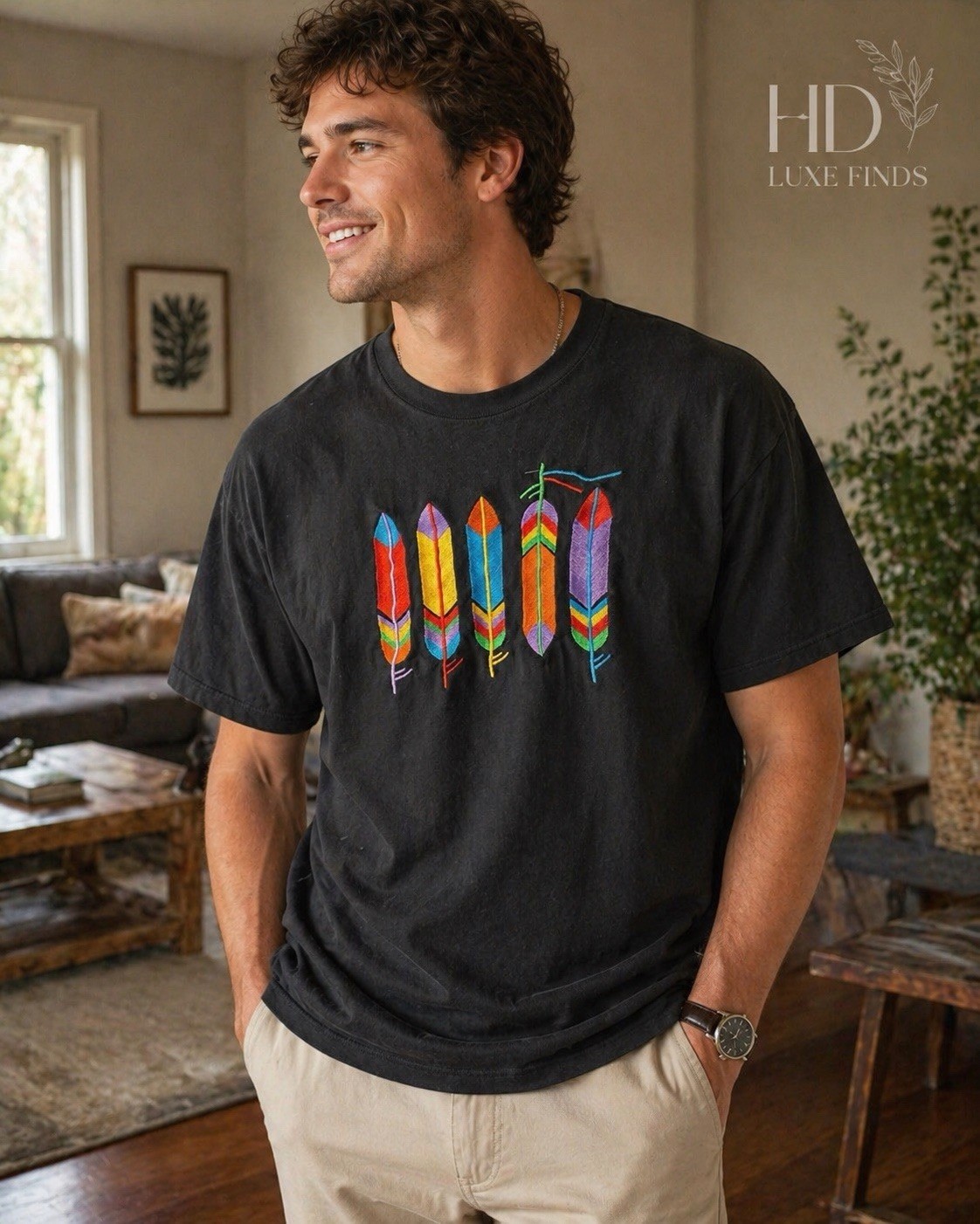 Arizon inspired Embroidered feathers T shirt PR Weis Adult Large gallery