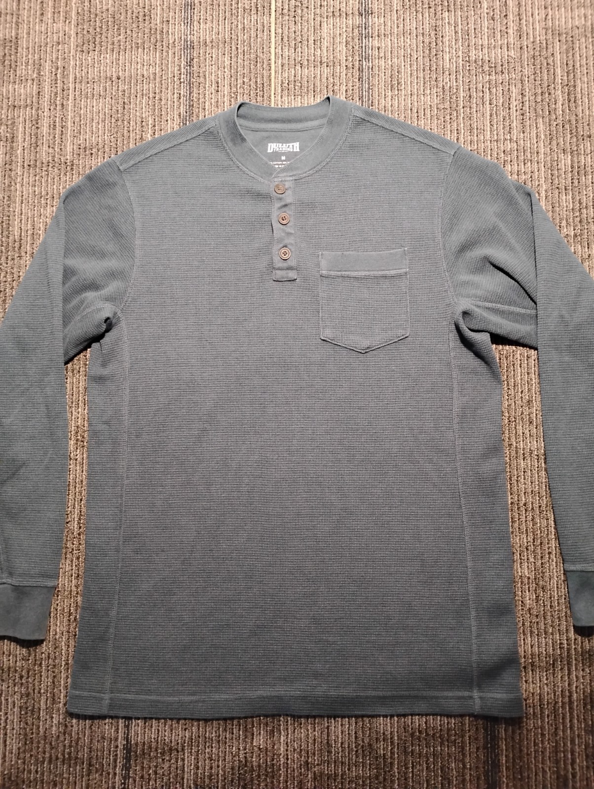Duluth Trading Co Shirt Men’s Medium Burly Thermal Henley Waffle Knit Blue-Green