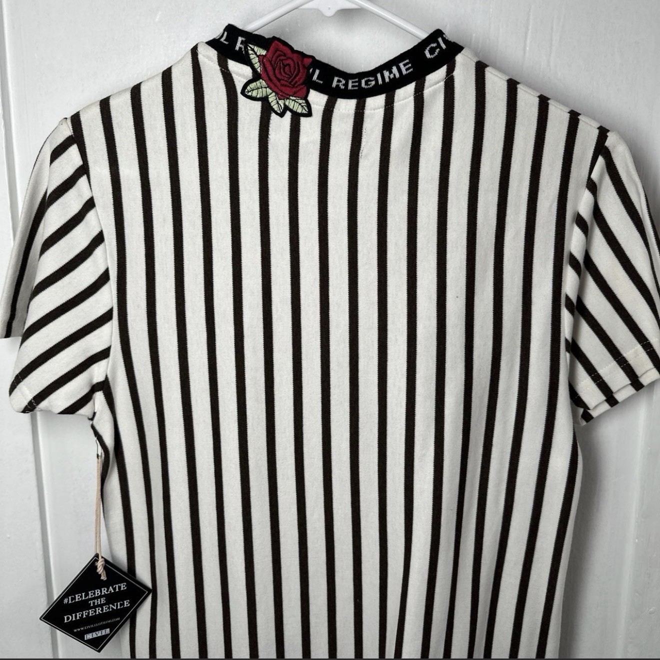 Civil Regime Men’s S Black/White Striped Logo Crew Neck Short Sleeve T-Shirt gallery