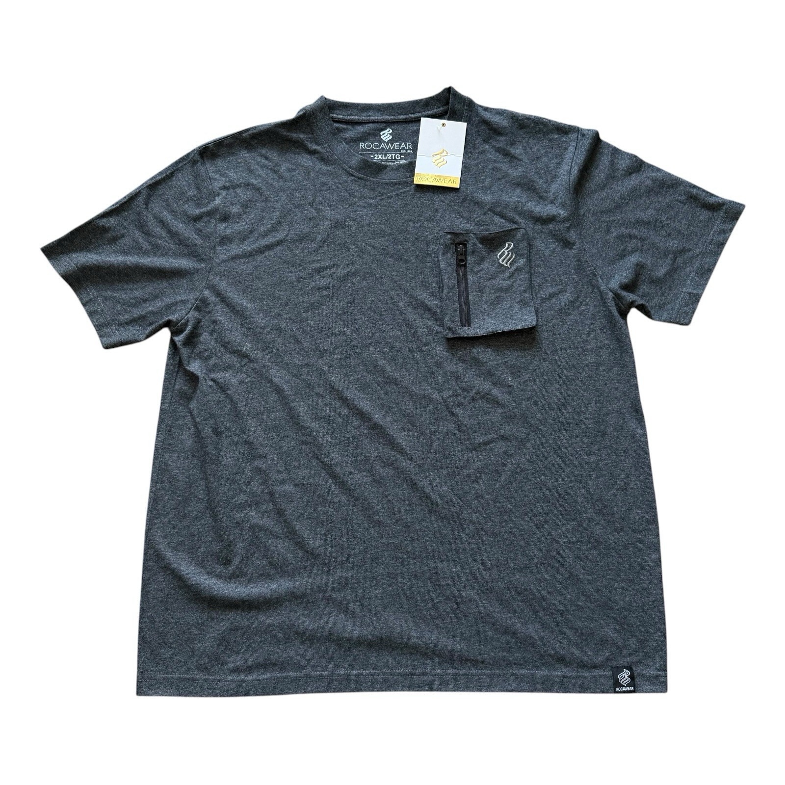 NEW Rocawear Mens 2XL Gray Pocket Tee T Shirt Zip Chest Logo Casual Streetwear gallery