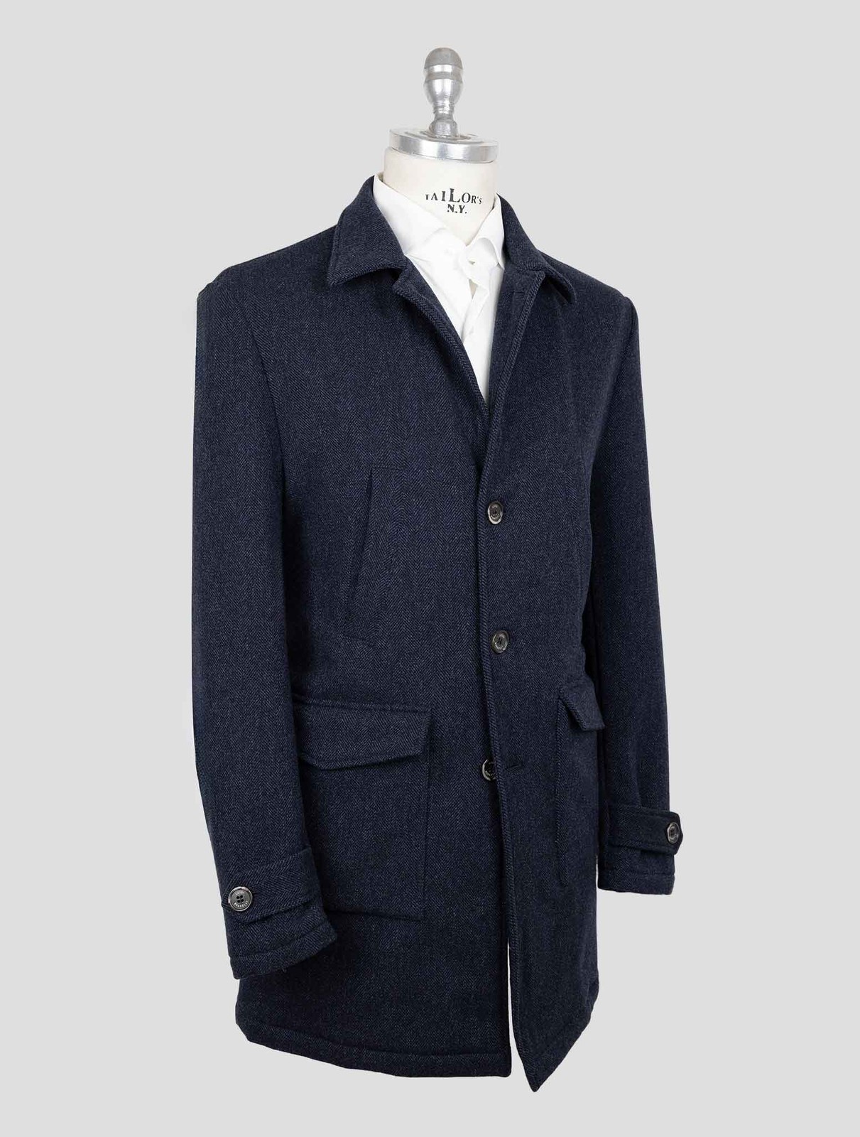 NEW LUIGI BORRELLI BLUE VIRGIN WOOL CASHMERE OVERCOAT US 46 - EU 56 BOR25 gallery