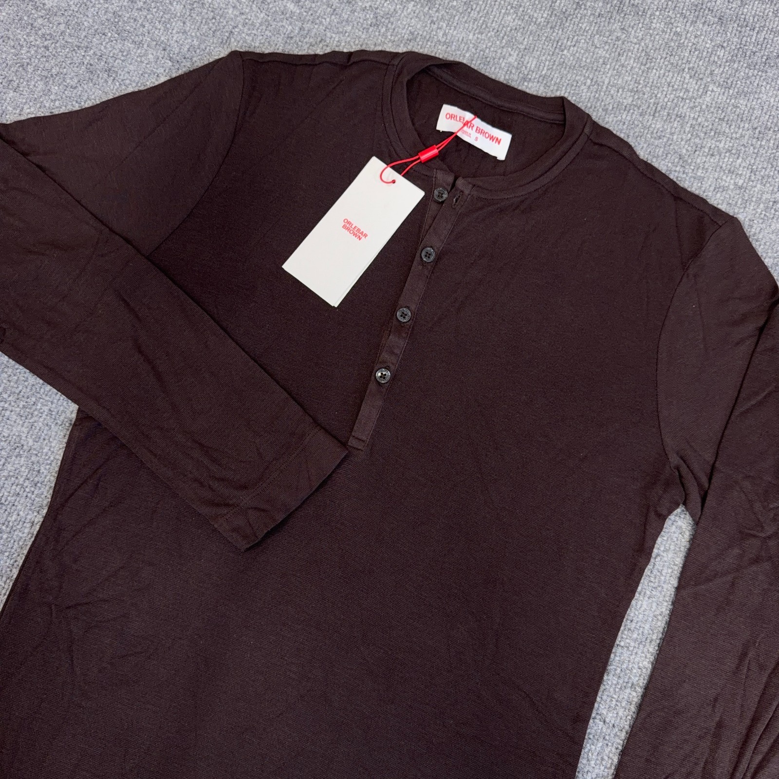 Orlebar Brown Shirt Men Small Truffle Brown Harrison Cashmere Henley T Tee NEW gallery