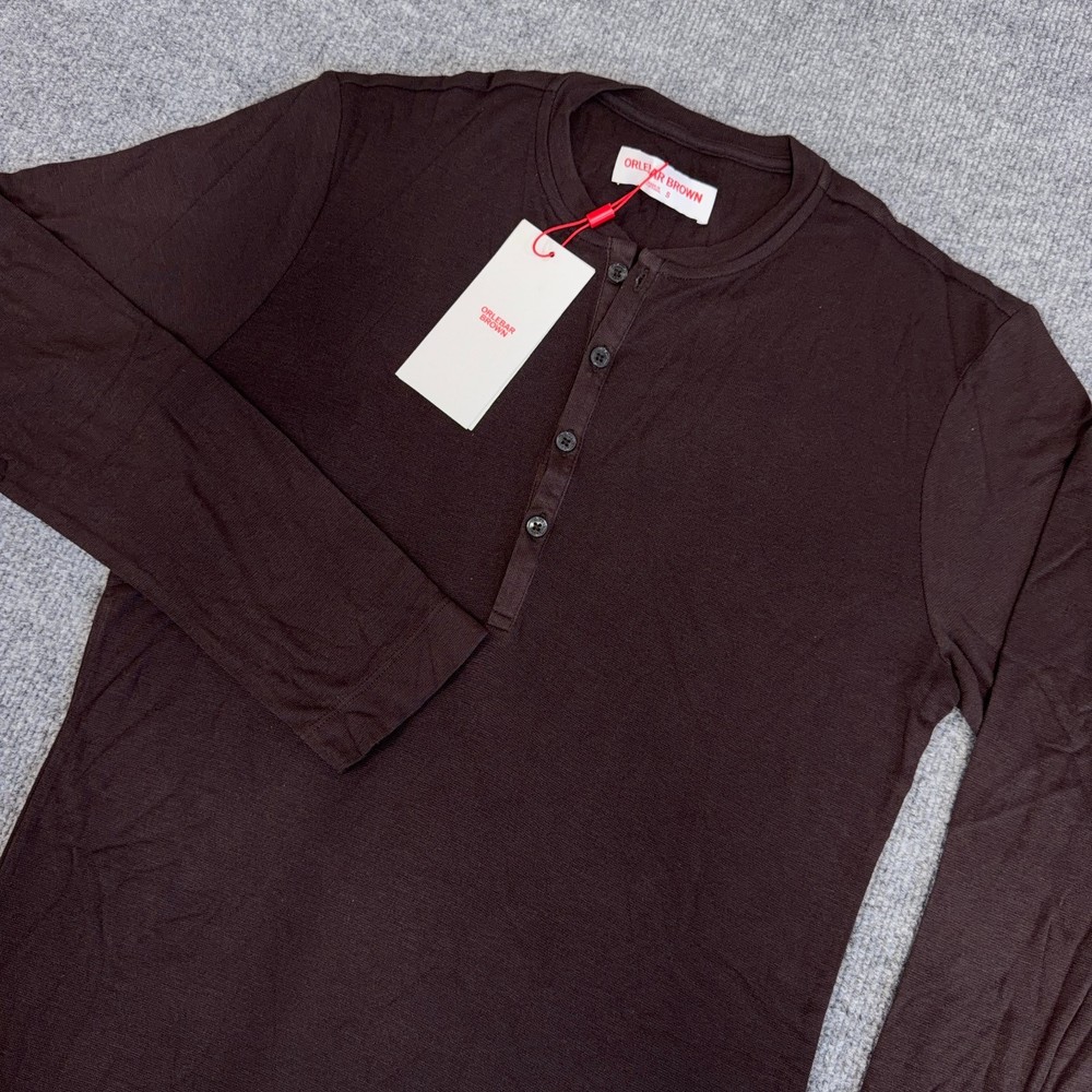 Orlebar Brown Shirt Men Small Truffle Brown Harrison Cashmere Henley T Tee NEW