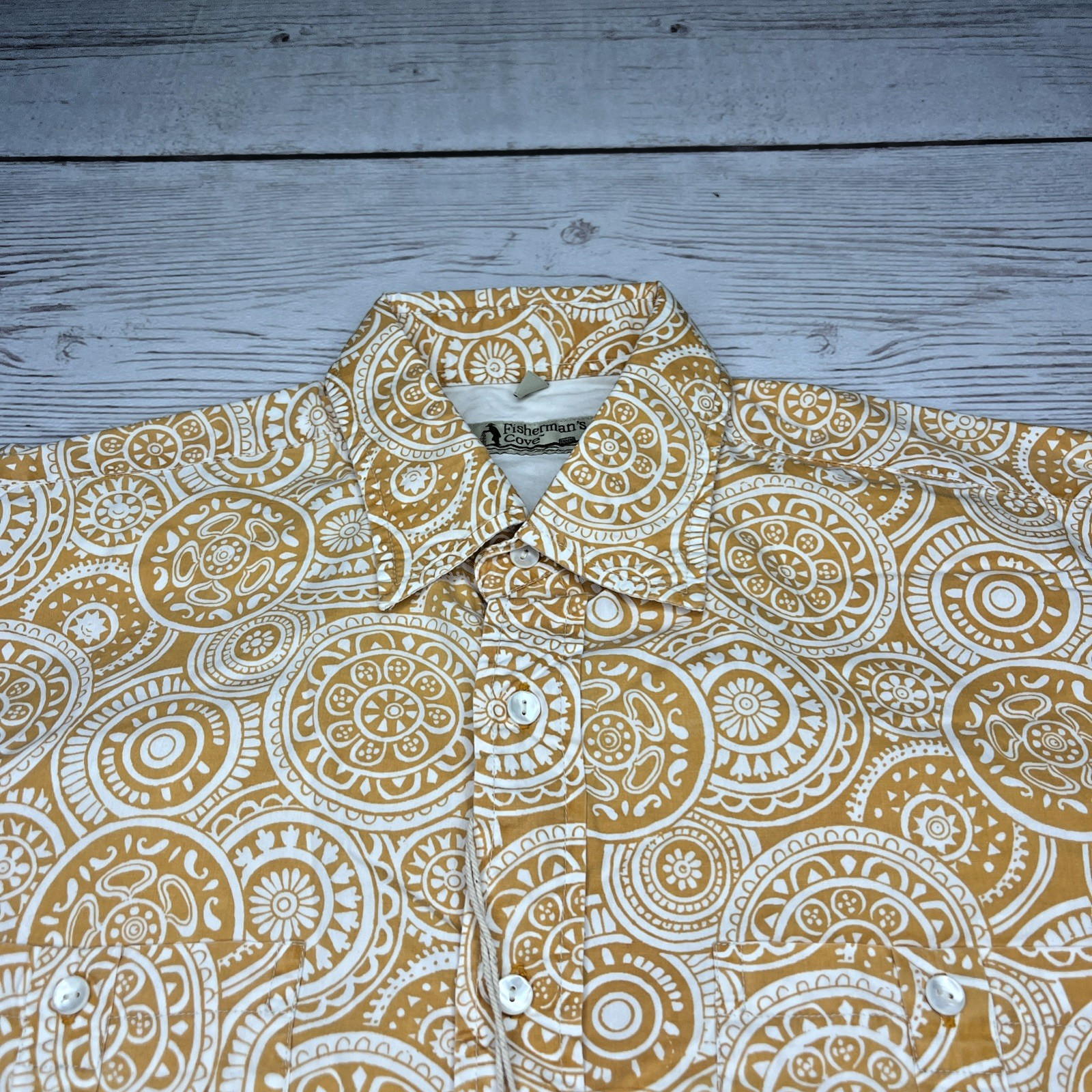 NWT Fisherman's Cove Aztec Men's L Yellow Burnt Sugar Short Sleeve FreeShipping! gallery