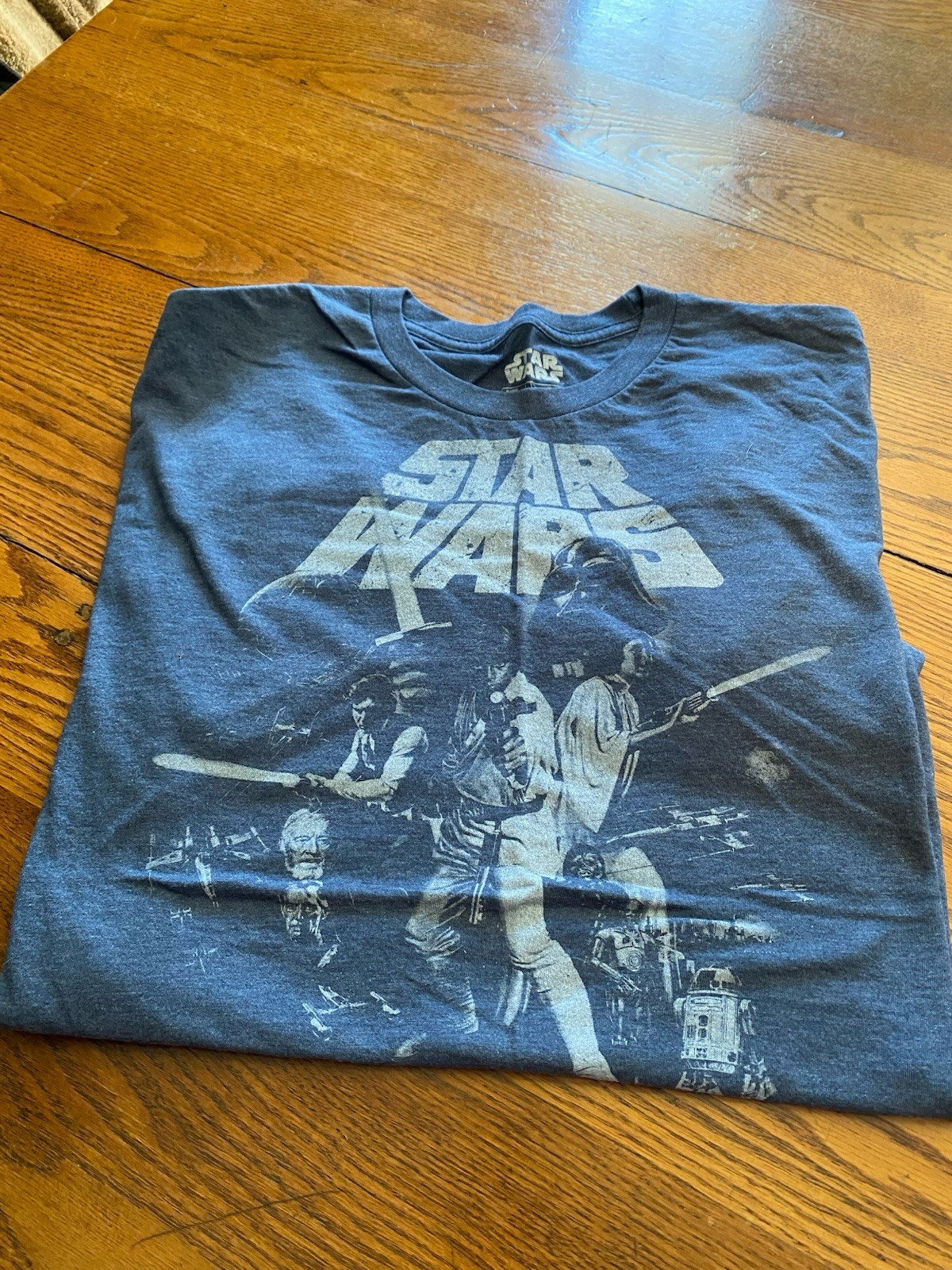 2 Star Wars Men’s Short Sleeve T-Shirt Crew Neck Heather Blue and black Size XL