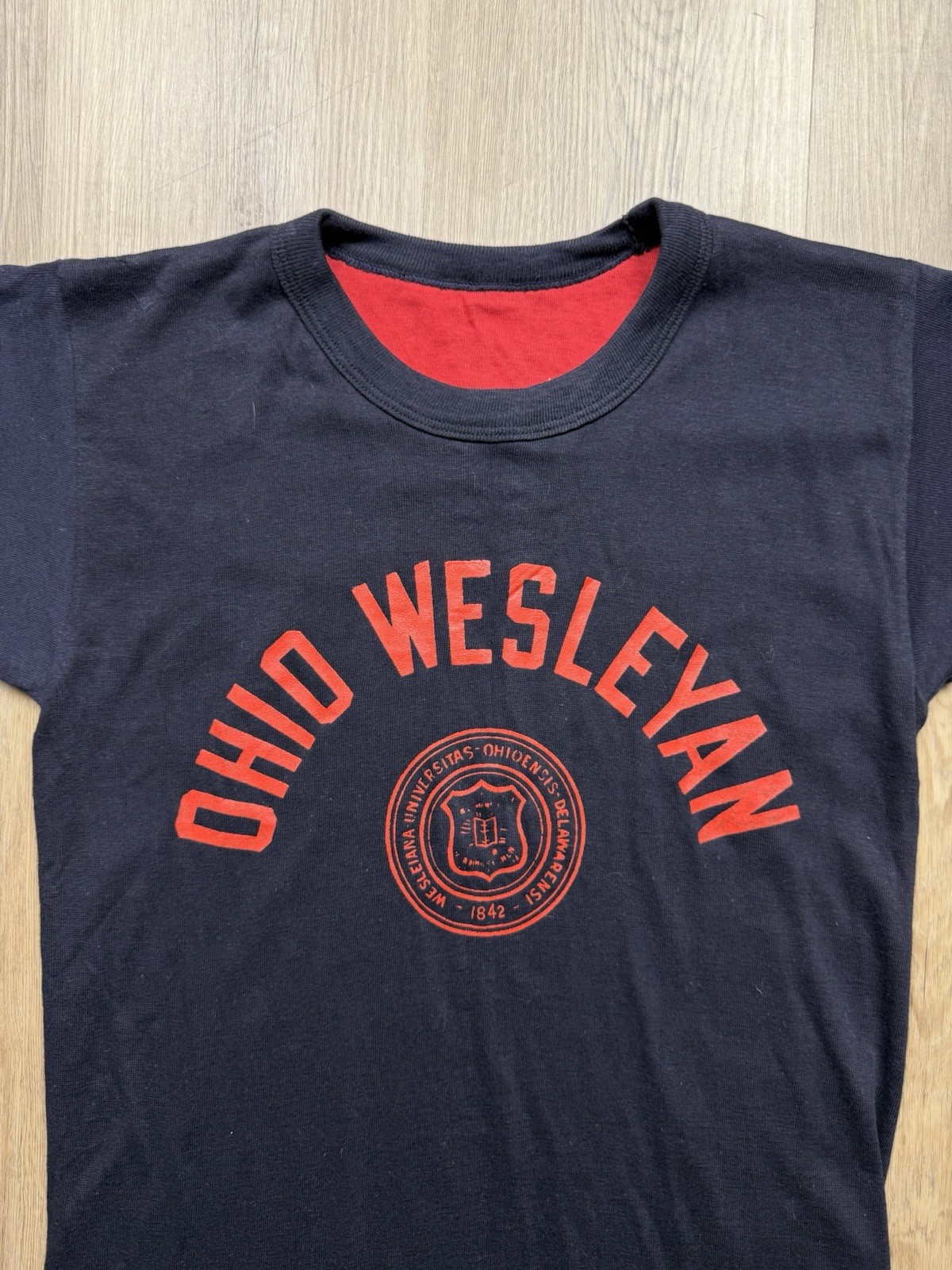 50s VINTAGE Ohio Wesleyan Reversible Double Faced T-Shirt Size Medium Cotton gallery