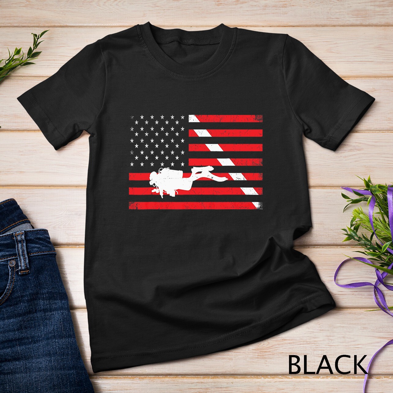 Scuba Diving – USA Flag Underwater Ocean Scuba Diver T-Shirt Unisex T-shirt