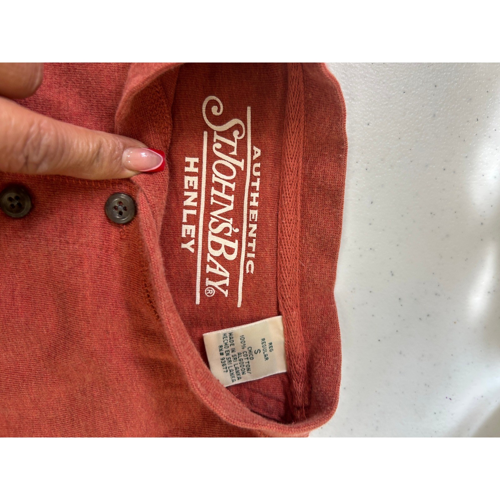 St Johns Bay Mens Small Red Henley Shirt Short Sleeve 100% Cotton Regular Fit gallery