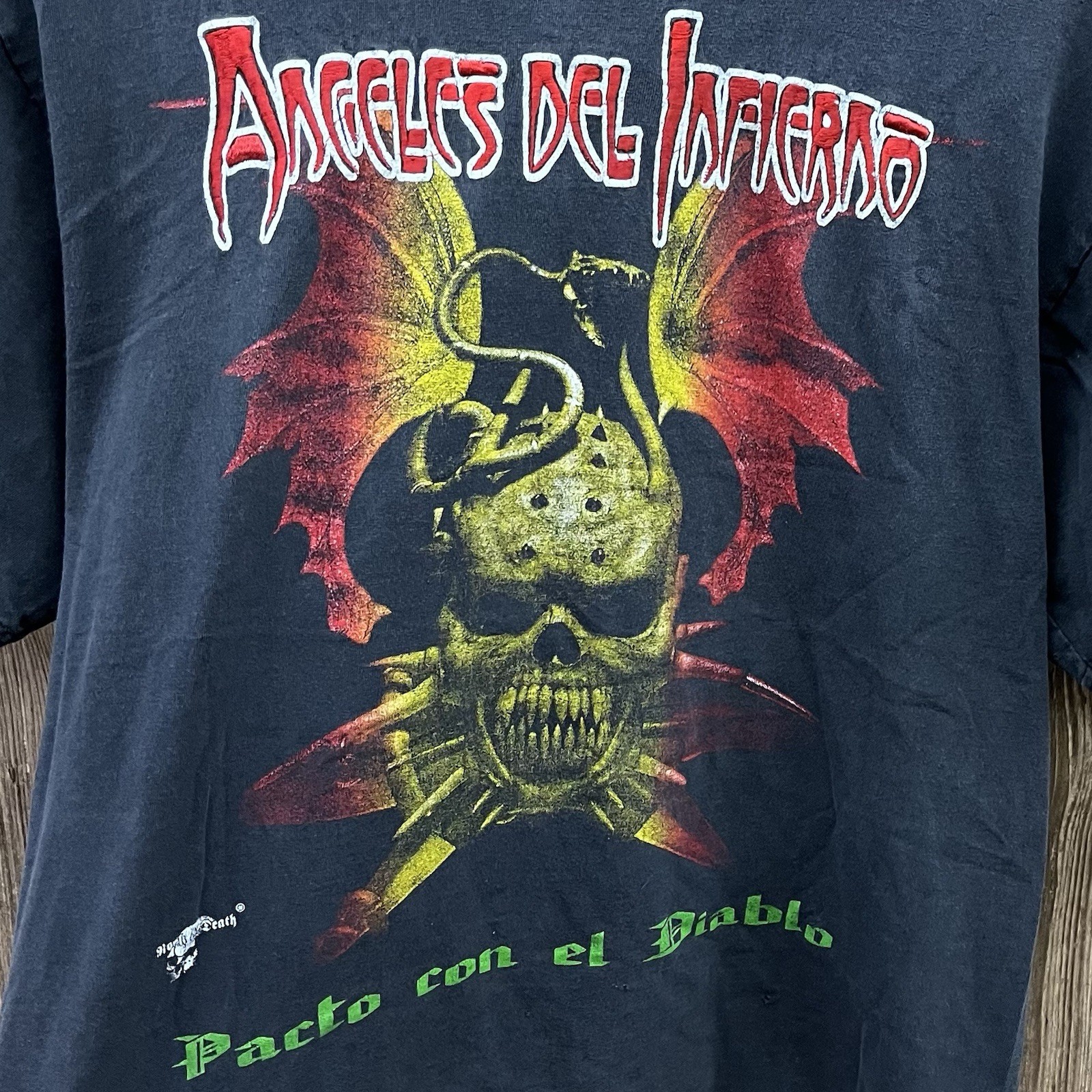 Vintage Angeles Del Infierno Pacto Con Diablo Metal Band Tee Shirt Black Large gallery