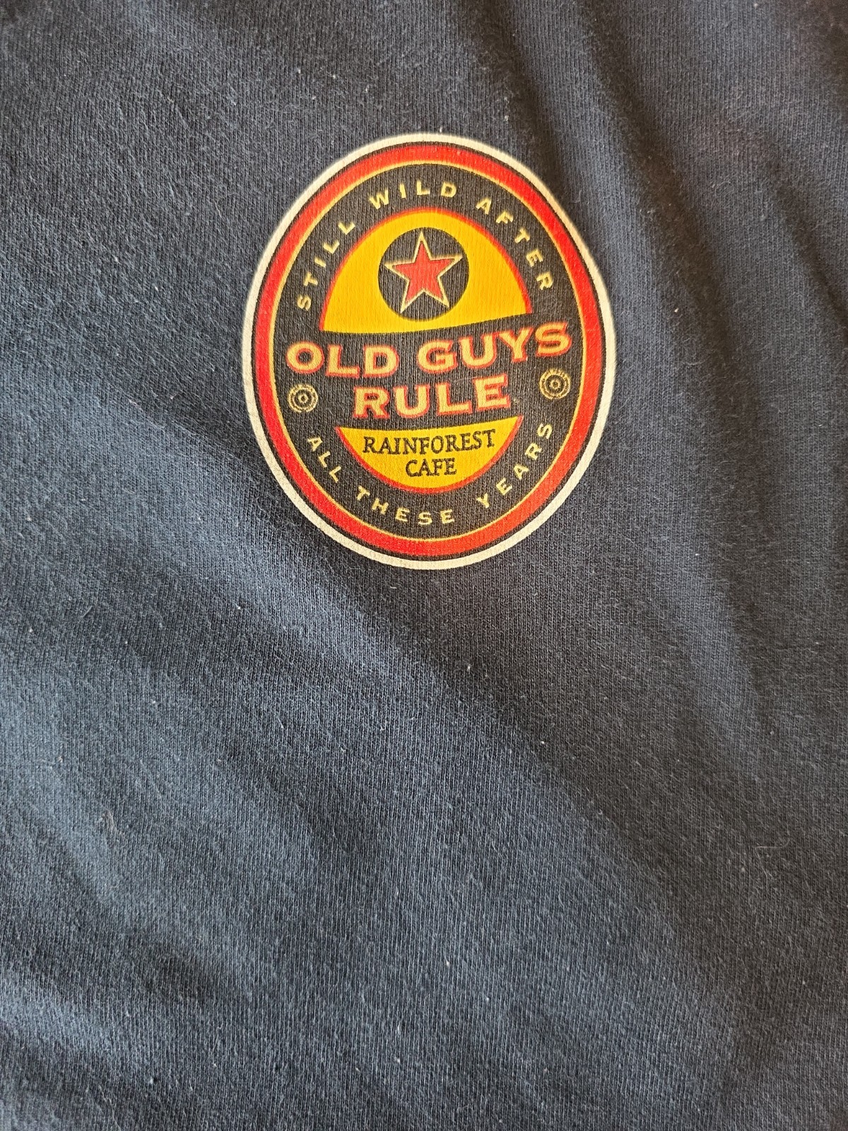 Rainforest Cafe Old Guys Rule T Shirt Mens XL Deep Navy Blue Graphic Tee Y2K gallery