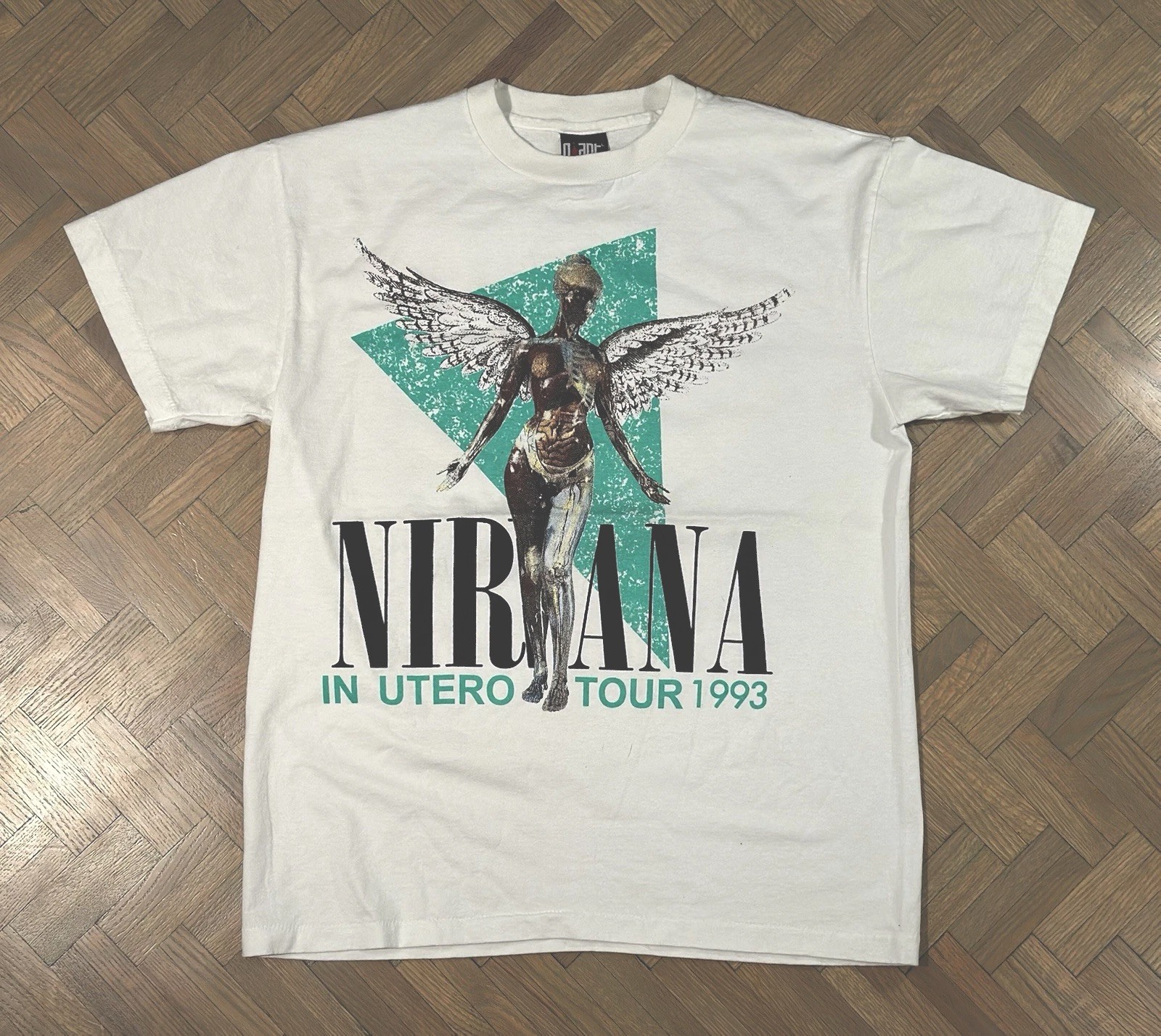 NIRVANA vintage 1993 IN UTERO TOUR t shirt RARE TURQUOISE gallery