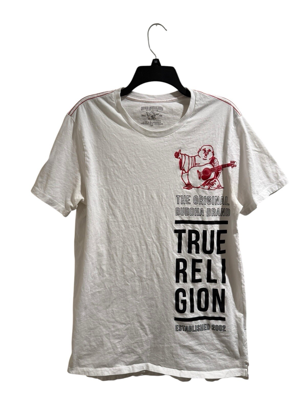 True Religion The Original Buddha Brand White T Shirt Men’s SZ M Long Length GUC