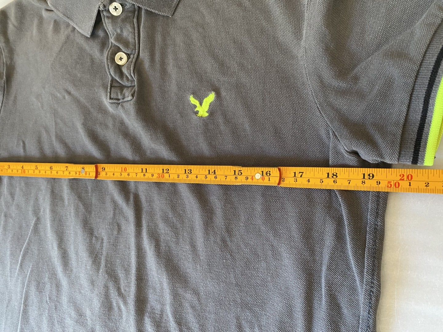 American Eagle Polo Shirt Men's Small Gray Lime Green Accent Athletic Fit Casual gallery