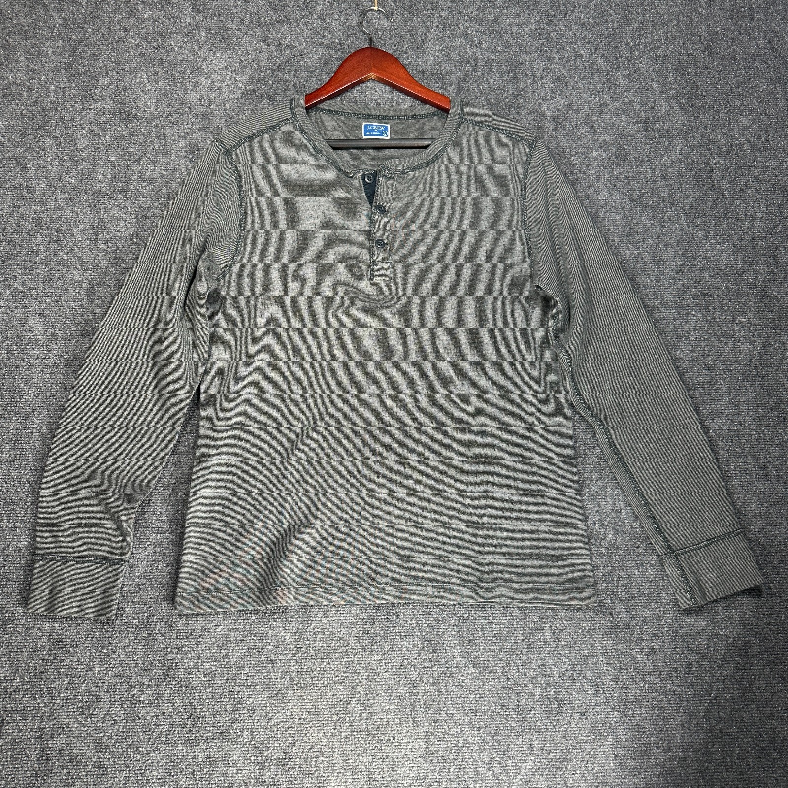 J Crew Shirt Mens Large Henley Gray Cotton Long Sleeve Pullover Buttons Rib Cuff gallery