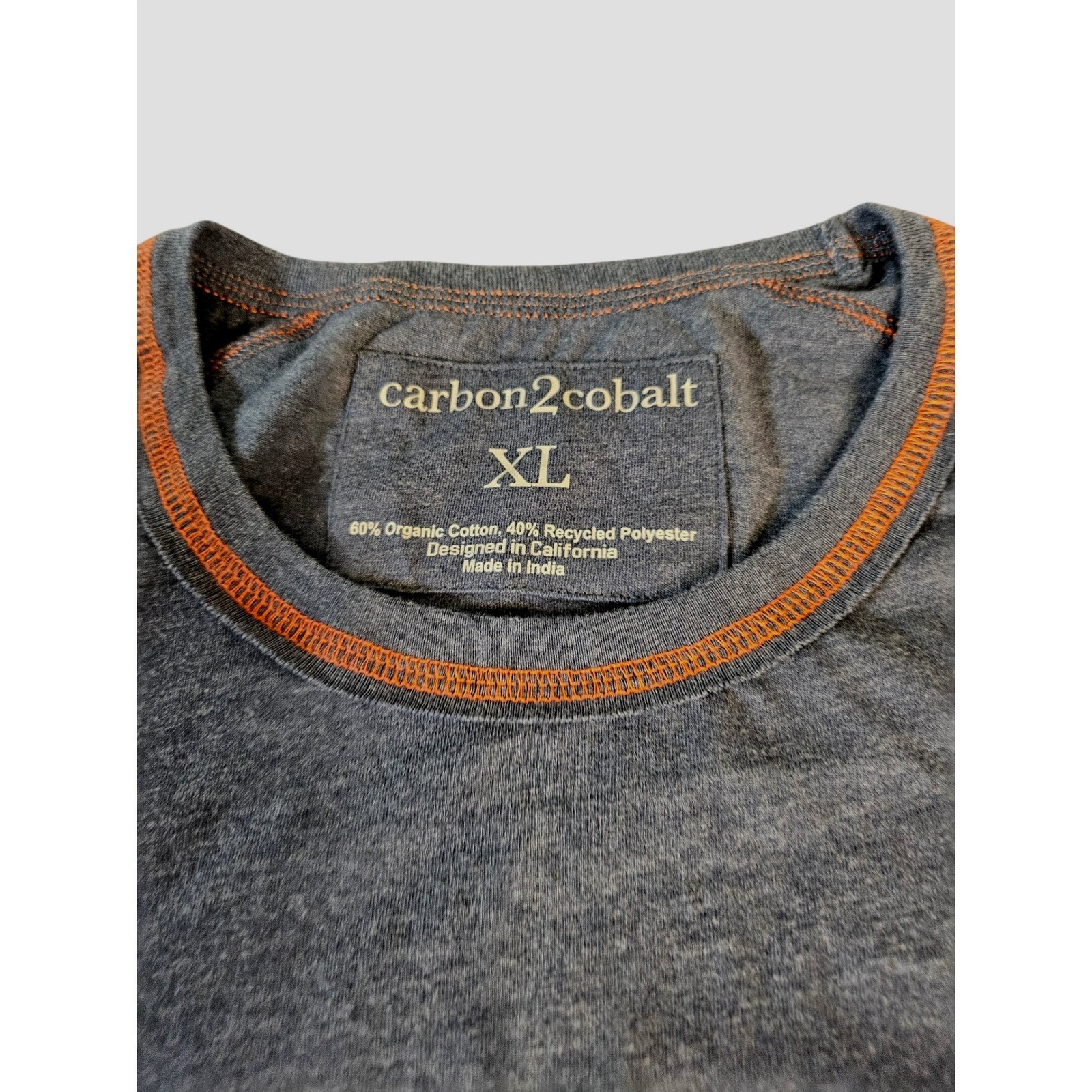 Carbon2cobalt T-Shirt Mens XL Gray Orange Contrast Stitch Organic Cotton Blend gallery