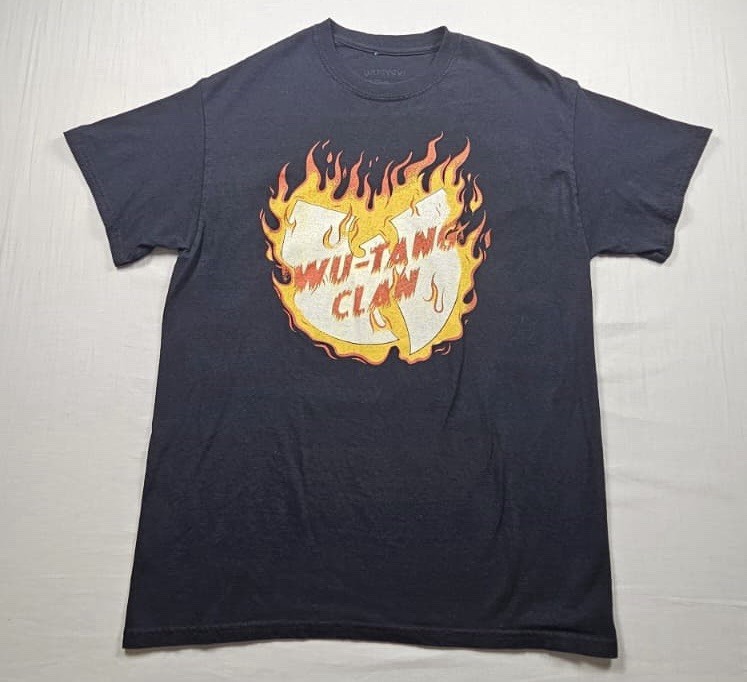 Vintage Wu Tang Clan Flames Logo Hip Hop Rap Tee Black Y2K T Shirt Size Medium